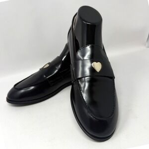 Draper James Mens Black Leather Heart Cutout Penny Loafers Size 10 Slip On Shoes